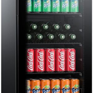 Miroco MI-EF001 3.2 Cu.Ft. Beverage Refrigerator Cooler, Drink Fridge with 3 Layer Glass Door, 3 Removable Shelves, Touch Control, Digital Temperature Display, Digital LED Display