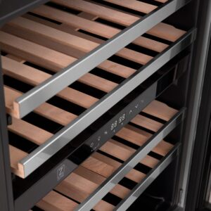 Z Line Kitchen and Bath ZLINE 24" Dual Zone 44-Bottle Wine Cooler in Stainless Steel with Wood Shelf (RWV-UD-24)