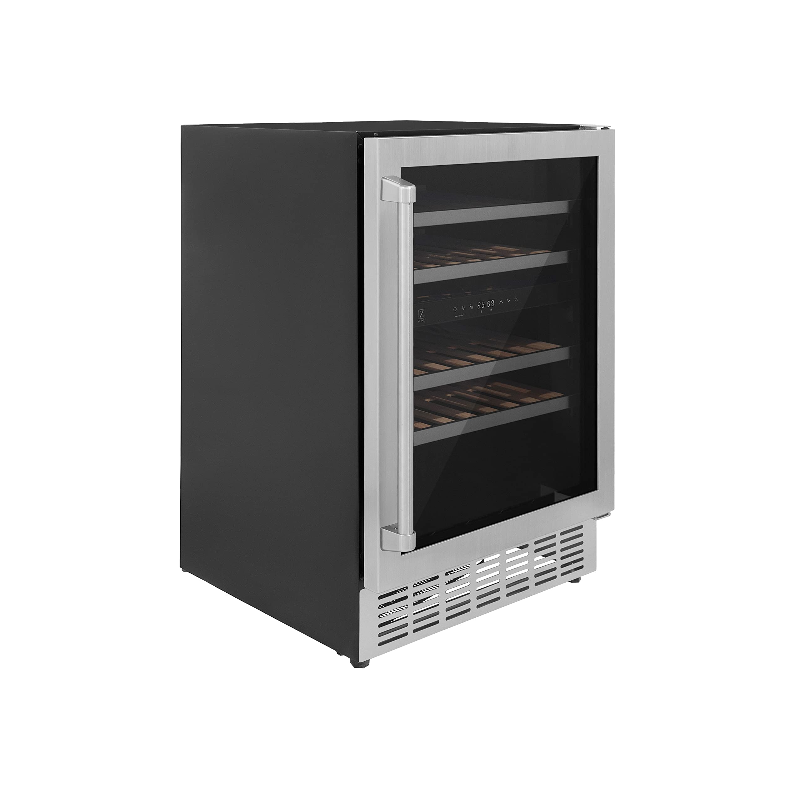 Z Line Kitchen and Bath ZLINE 24" Dual Zone 44-Bottle Wine Cooler in Stainless Steel with Wood Shelf (RWV-UD-24)