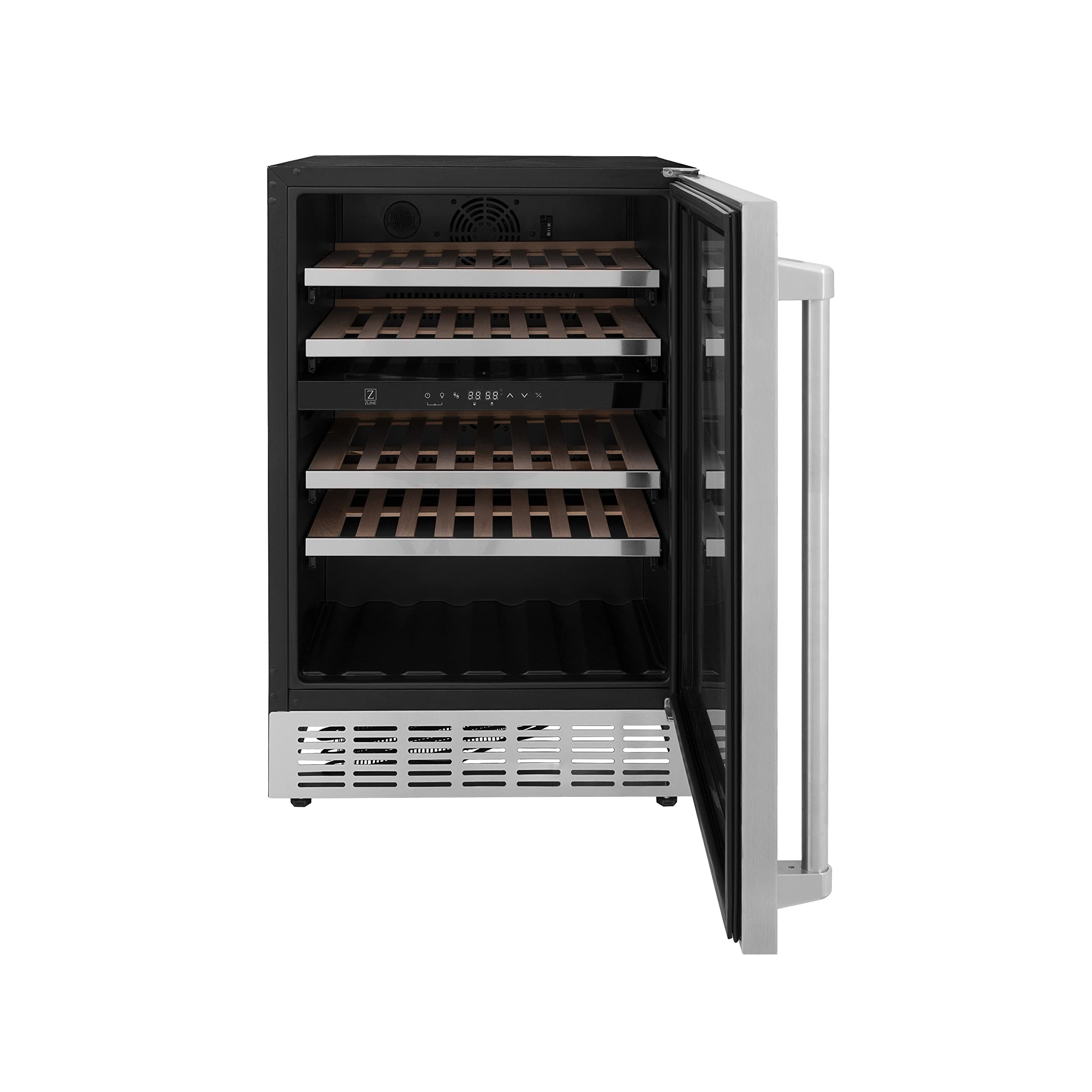 Z Line Kitchen and Bath ZLINE 24" Dual Zone 44-Bottle Wine Cooler in Stainless Steel with Wood Shelf (RWV-UD-24)