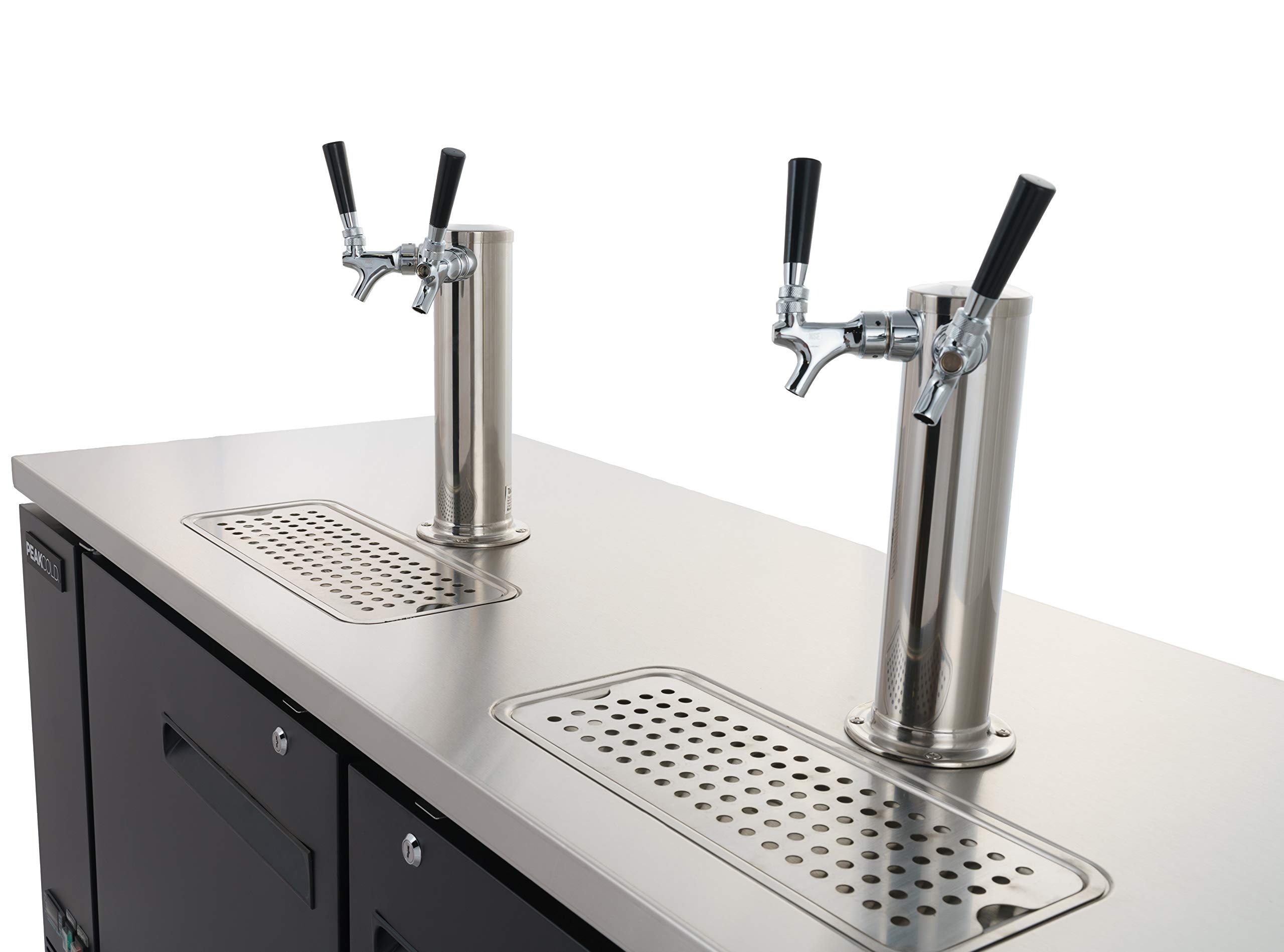 PEAKCOLD 2 Door, 4 Tap Commercial Beer Dispenser - Double Tower Keg Cooler - Kegerator; 60" W