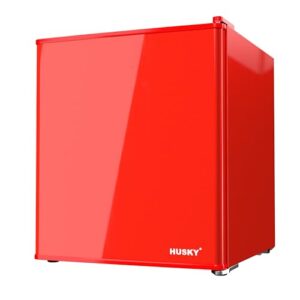 husky countertop mini fridge 1.5 cu.ft./43l with reversible doors, compact refrigerator for home and office, energy star college dorm refrigerator, small refrigerator with solid door (red)