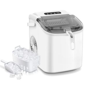 self-cleaning ice maker ice machine countertop,26lbs bullet ice cube in 24h,9 cubes ready in 6-8 minutes,2 ice sizes(s/l),portable ice maker with ice scoop&basket for home/office/bar white