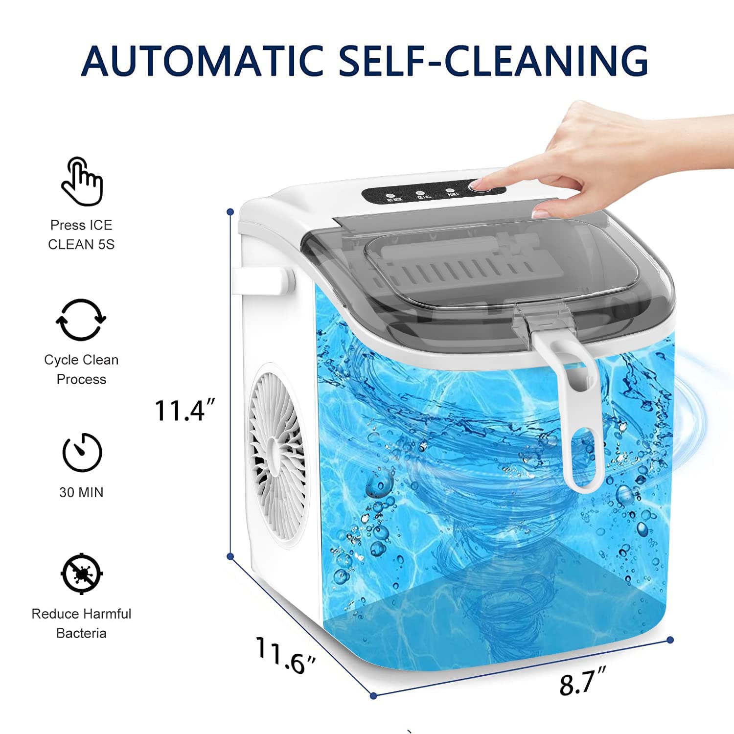 Self-Cleaning Ice Maker Ice Machine Countertop,26lbs Bullet Ice Cube in 24H,9 Cubes Ready in 6-8 Minutes,2 Ice Sizes(S/L),Portable Ice Maker with Ice Scoop&Basket for Home/Office/Bar White