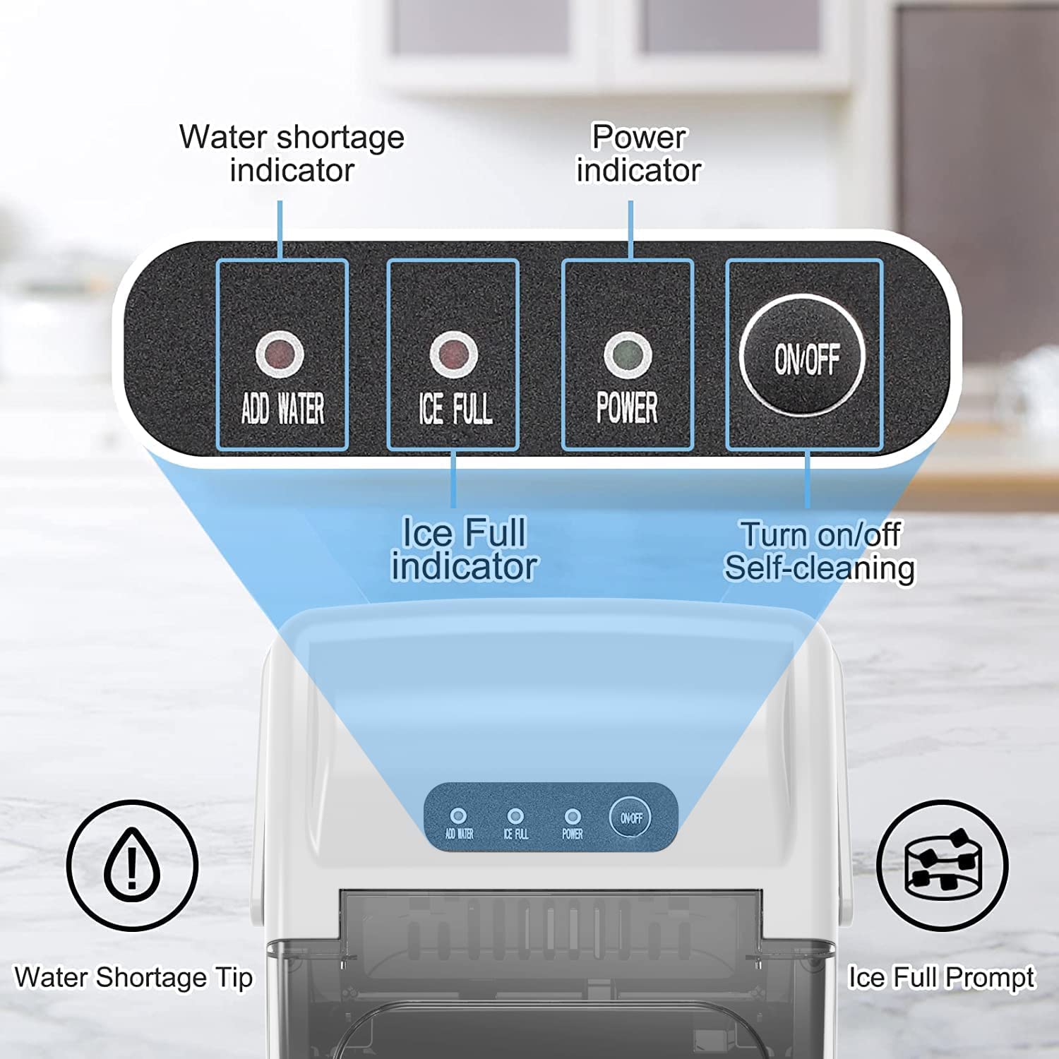 Self-Cleaning Ice Maker Ice Machine Countertop,26lbs Bullet Ice Cube in 24H,9 Cubes Ready in 6-8 Minutes,2 Ice Sizes(S/L),Portable Ice Maker with Ice Scoop&Basket for Home/Office/Bar White