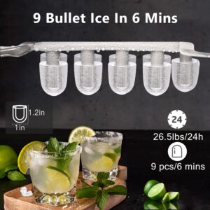 Self-Cleaning Ice Maker Ice Machine Countertop,26lbs Bullet Ice Cube in 24H,9 Cubes Ready in 6-8 Minutes,2 Ice Sizes(S/L),Portable Ice Maker with Ice Scoop&Basket for Home/Office/Bar White