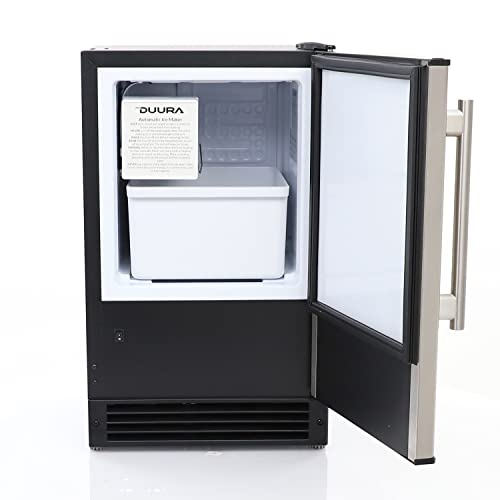 DUURA DCIM15C Crescent Ice Maker Front-Venting for Countertop or Built-in Use No Drain Line Needed, 18-Inches Wide, 15-Lb., Metallic