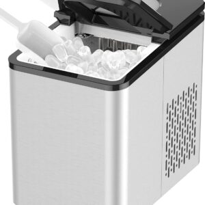 SOOPYK Counter top Ice Maker Machine with Self-Cleaning | 27 lbs in 24 hrs | 9 Ice Cubes Per 5-7 Mins | Portable Ice Maker Cube | Compact Automatic Ice Maker | Ice Scoop and Basket, Stainless Steel