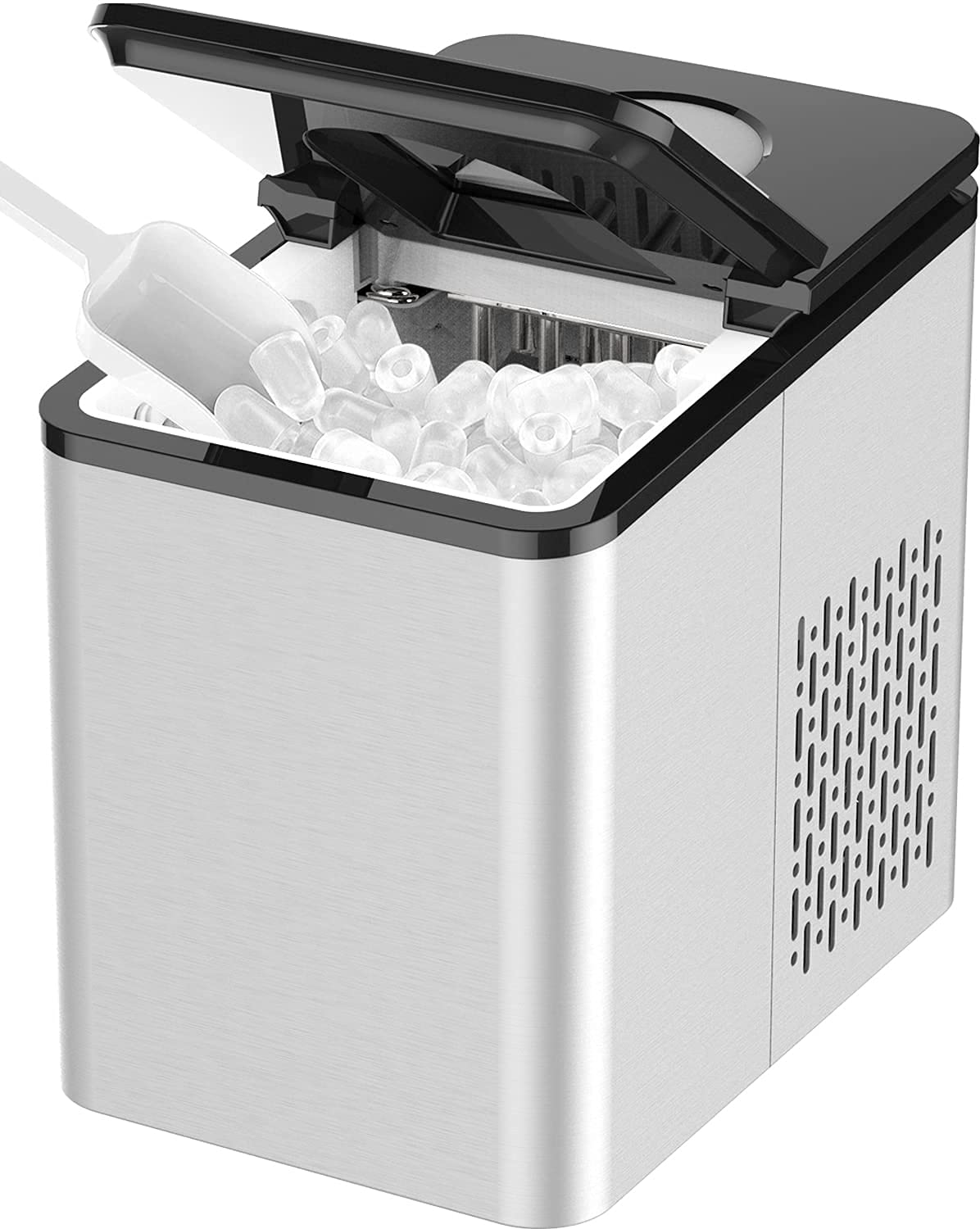 SOOPYK Counter top Ice Maker Machine with Self-Cleaning | 27 lbs in 24 hrs | 9 Ice Cubes Per 5-7 Mins | Portable Ice Maker Cube | Compact Automatic Ice Maker | Ice Scoop and Basket, Stainless Steel