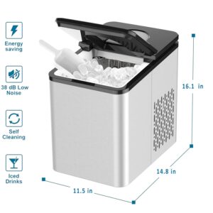 SOOPYK Counter top Ice Maker Machine with Self-Cleaning | 27 lbs in 24 hrs | 9 Ice Cubes Per 5-7 Mins | Portable Ice Maker Cube | Compact Automatic Ice Maker | Ice Scoop and Basket, Stainless Steel