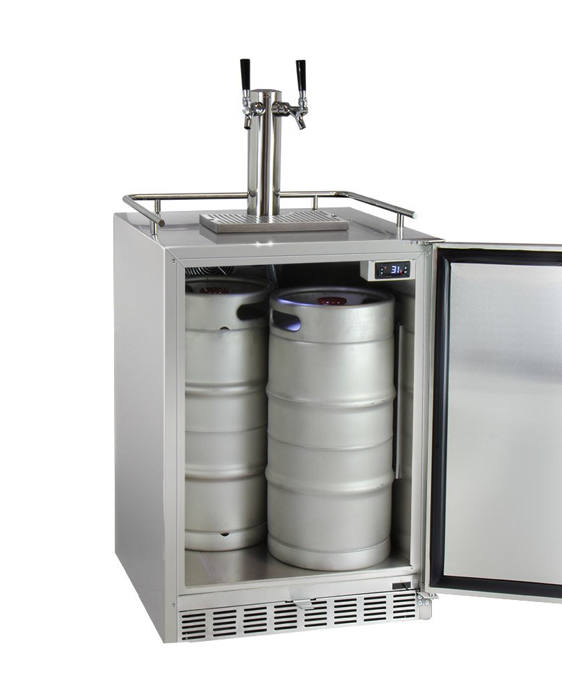 Kegco Kegerator 24" Wide Dual Tap Stainless Steel Undercounter Beer Dispenser HK38SSU-2