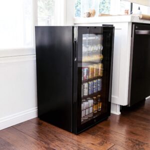 NewAir Black Beverage Refrigerator Cooler, Free Standing & WirthCo 40092 Funnel King Drip Tray - Black Plastic 22 x 22 x 1.5 Inches - Perfect for Catching Spills or Leaks from Mini Fridges