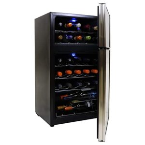 koolatron 29 bottle dual zone wine cooler, black, 3 cu ft (86l) compressor wine fridge, freestanding wine cellar, red, white, sparkling wine storage in home bar, kitchen, apartment, condo