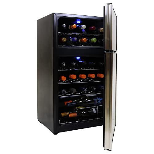 Koolatron 29 Bottle Dual Zone Wine Cooler, Black, 3 cu ft (86L) Compressor Wine Fridge, Freestanding Wine Cellar, Red, White, Sparkling Wine Storage in Home Bar, Kitchen, Apartment, Condo