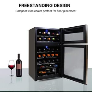 Koolatron 29 Bottle Dual Zone Wine Cooler, Black, 3 cu ft (86L) Compressor Wine Fridge, Freestanding Wine Cellar, Red, White, Sparkling Wine Storage in Home Bar, Kitchen, Apartment, Condo