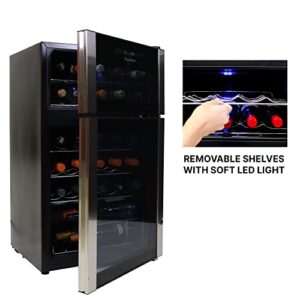 Koolatron 29 Bottle Dual Zone Wine Cooler, Black, 3 cu ft (86L) Compressor Wine Fridge, Freestanding Wine Cellar, Red, White, Sparkling Wine Storage in Home Bar, Kitchen, Apartment, Condo