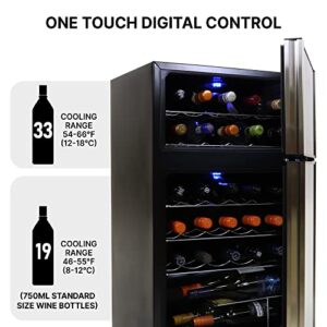 Koolatron 29 Bottle Dual Zone Wine Cooler, Black, 3 cu ft (86L) Compressor Wine Fridge, Freestanding Wine Cellar, Red, White, Sparkling Wine Storage in Home Bar, Kitchen, Apartment, Condo