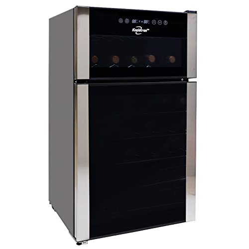 Koolatron 29 Bottle Dual Zone Wine Cooler, Black, 3 cu ft (86L) Compressor Wine Fridge, Freestanding Wine Cellar, Red, White, Sparkling Wine Storage in Home Bar, Kitchen, Apartment, Condo