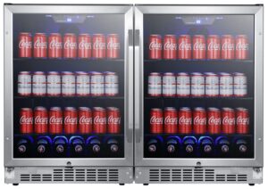 edgestar cbr1502sgdual 47 inch wide 284 can built-in side-by-side beverage cooler with led lighting