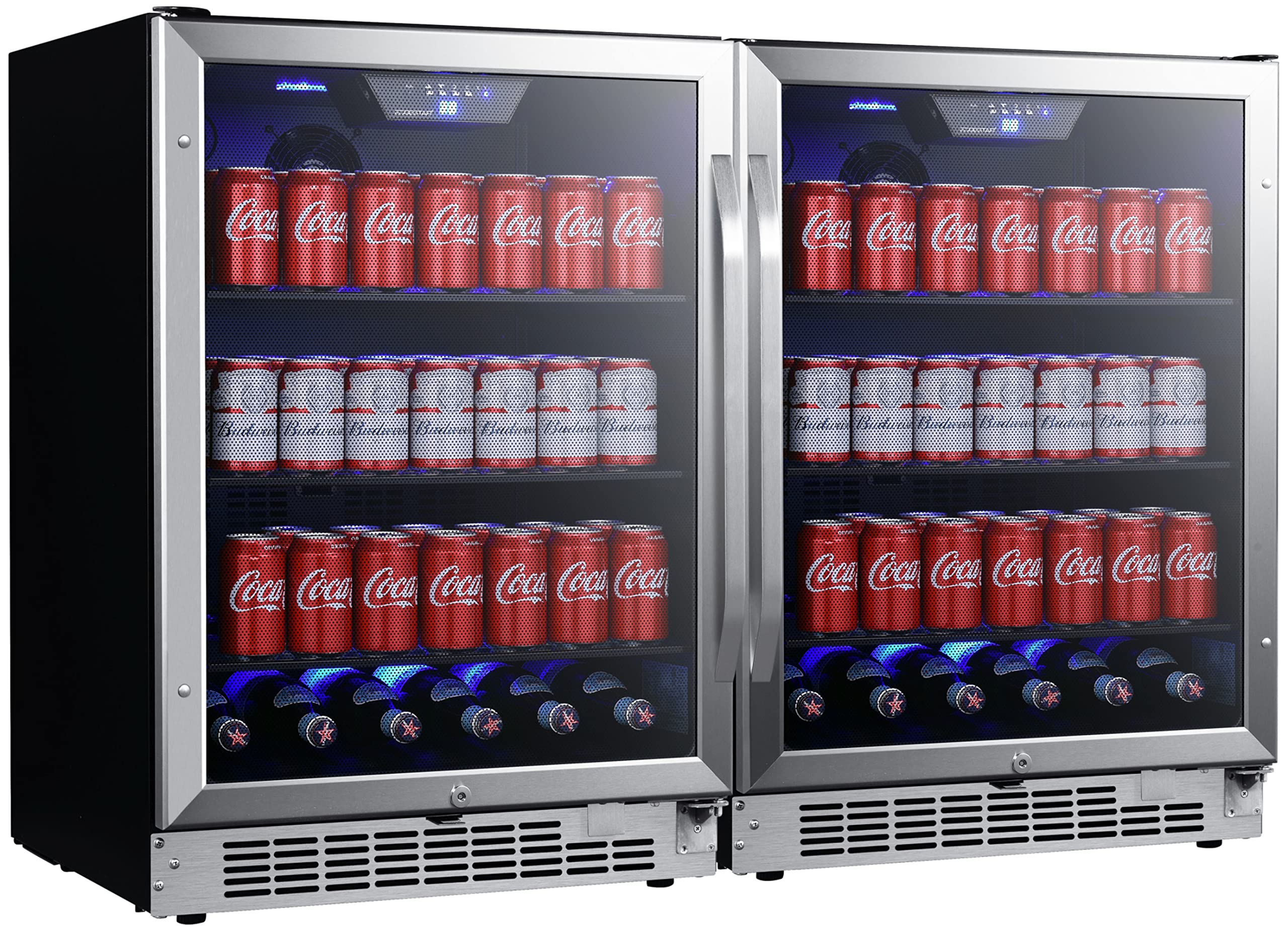 EdgeStar CBR1502SGDUAL 47 Inch Wide 284 Can Built-In Side-by-Side Beverage Cooler with LED Lighting