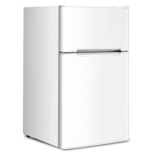 kotek mini fridge with freezer, 3.2 cu.ft compact refrigerator with reversible 2 doors, 7 level adjustable thermostat & removable shelves, small refrigerator for bedroom/office/dorm/apartment (white)