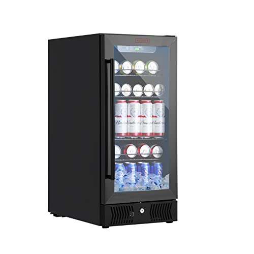 Kognita 15" Wine Cooler Under Counter Beverage Refrigerator, Free Standing Glass Door Mini Beer Fridge Holds Up To 115 Cans, Removable Shelves, Touch Control, Digital Temperature Display (Black)