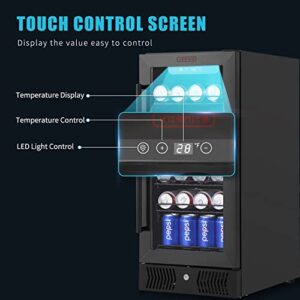 Kognita 15" Wine Cooler Under Counter Beverage Refrigerator, Free Standing Glass Door Mini Beer Fridge Holds Up To 115 Cans, Removable Shelves, Touch Control, Digital Temperature Display (Black)