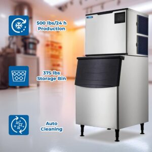 Commercial Ice Maker 500 Pounds Per Day with 375 lbs Storage Bin – Stainless Steel Industrial Modular Ice Half Cube Machine – Quiet Operation – Air Cooling System - by Foster
