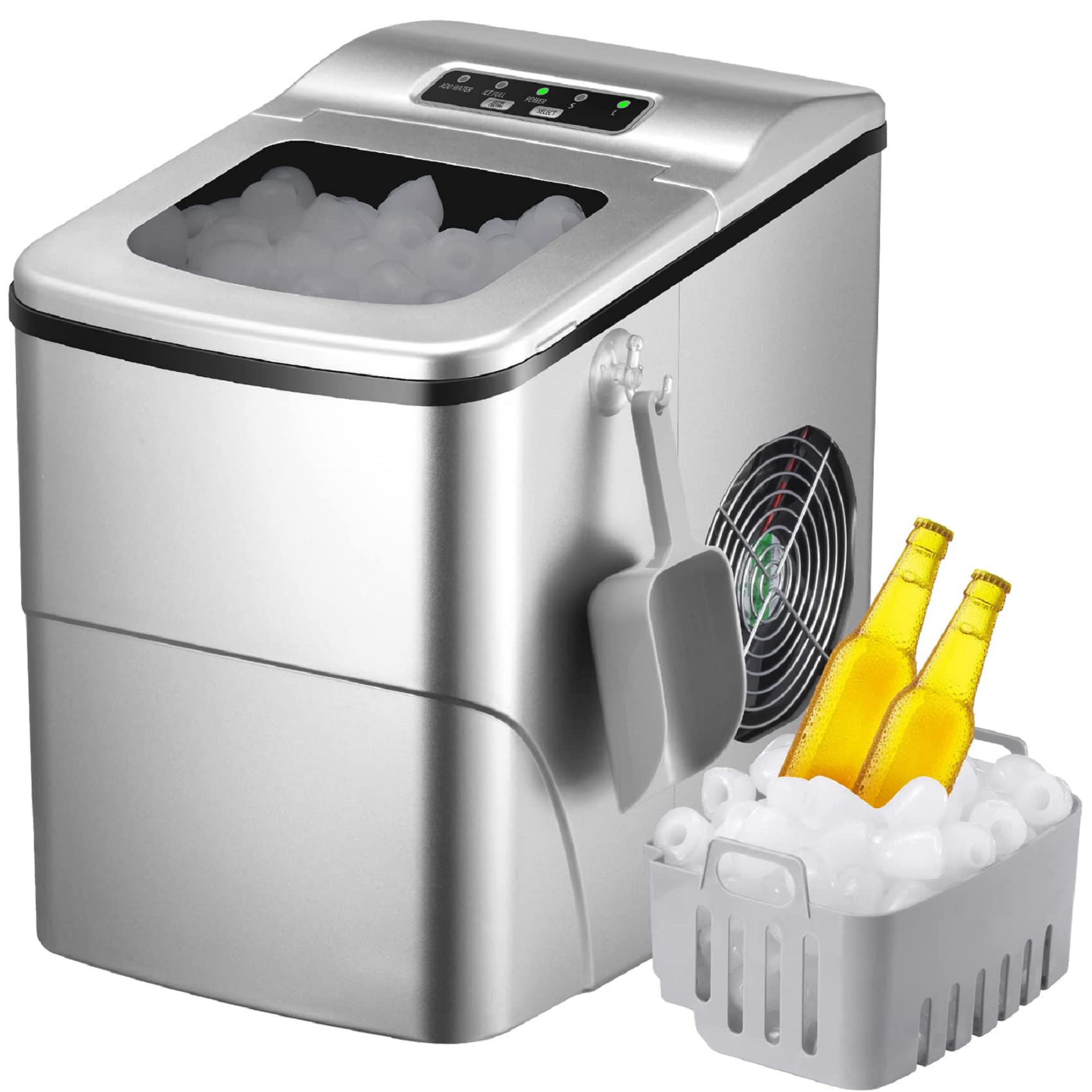 VineVoice Ice Maker, Ice Maker Machine Countertop with Ice Scoop & Basket, 26lbs/24h, 9 Ice Cubes Ready in 6 Min, Automatic PortableIce Cube Maker for Home Kitchen Bar Party, Silver