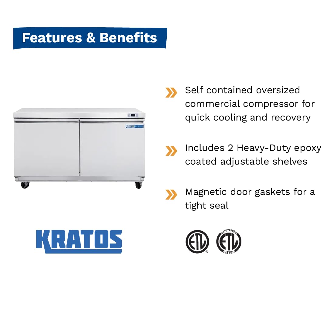 Kratos Refrigeration 69K-752 Commercial 61" W Undercounter Refrigerator, 2 Door