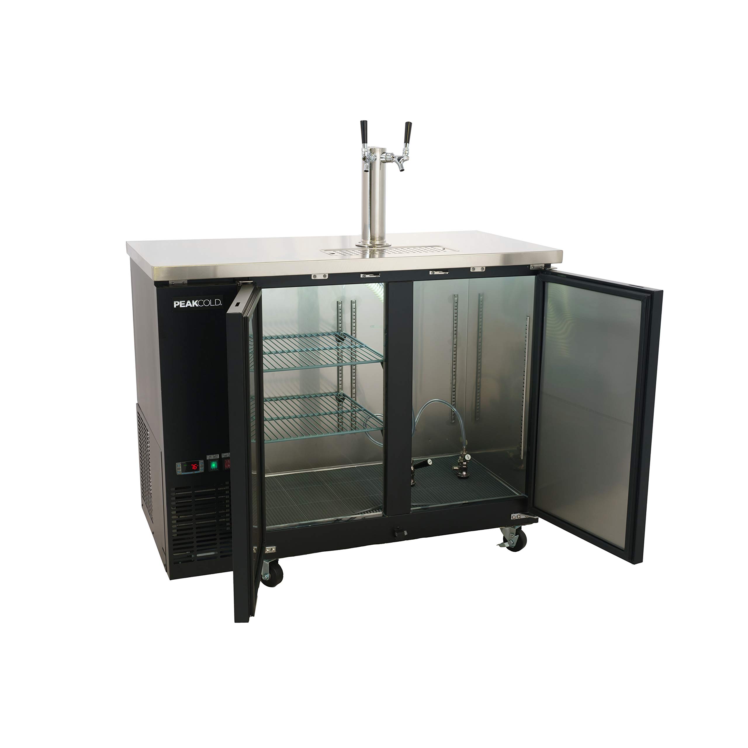 PEAKCOLD 2 Door Commercial Beer Dispenser - Double Tap Keg Cooler - Kegerator; 48" W