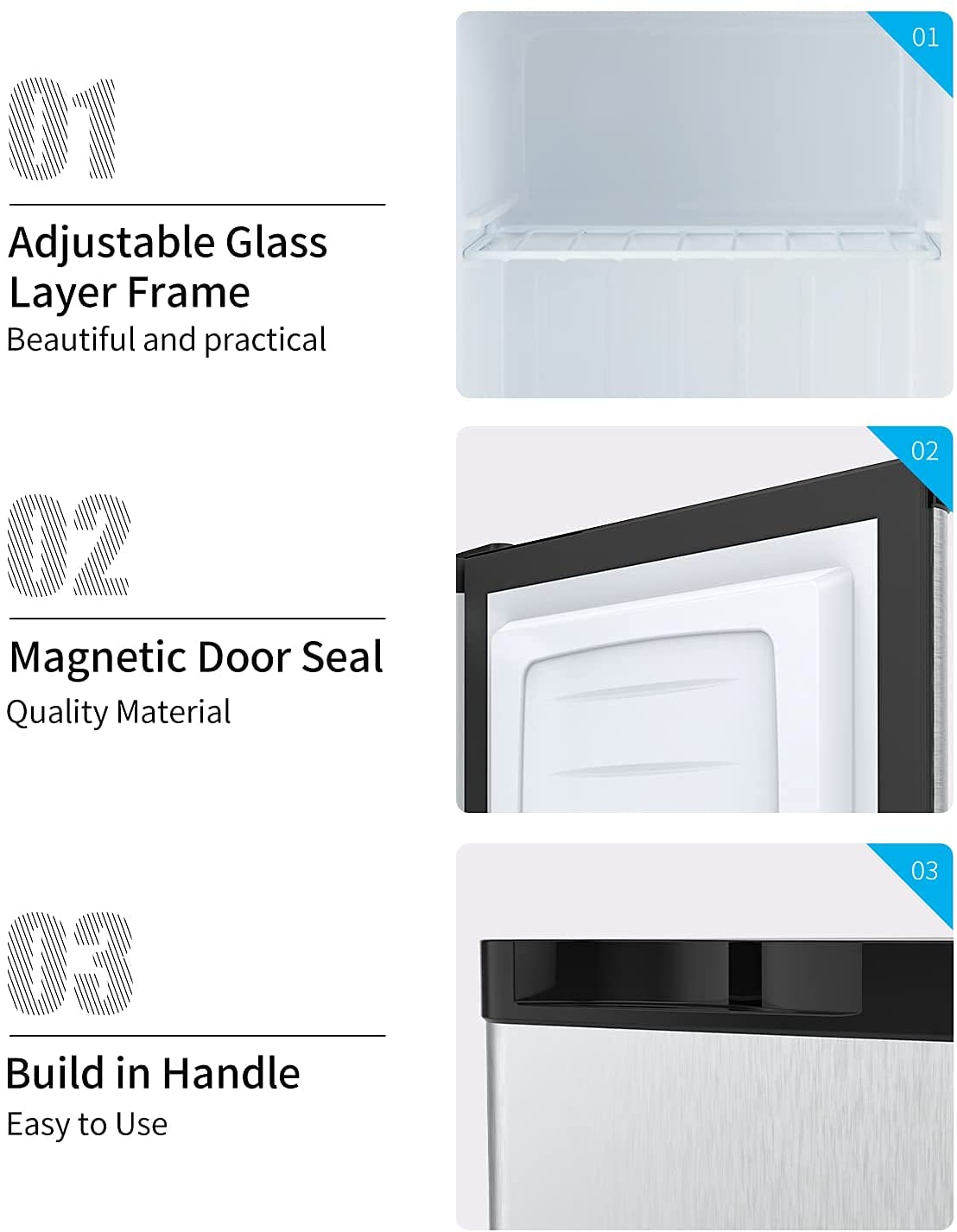 Upright Freezer Compact, Single Door, Reversible Stainless Steel Door, Adjustable Removable (Silver, 1.1 Cu. Ft.) sliver (1022003800)