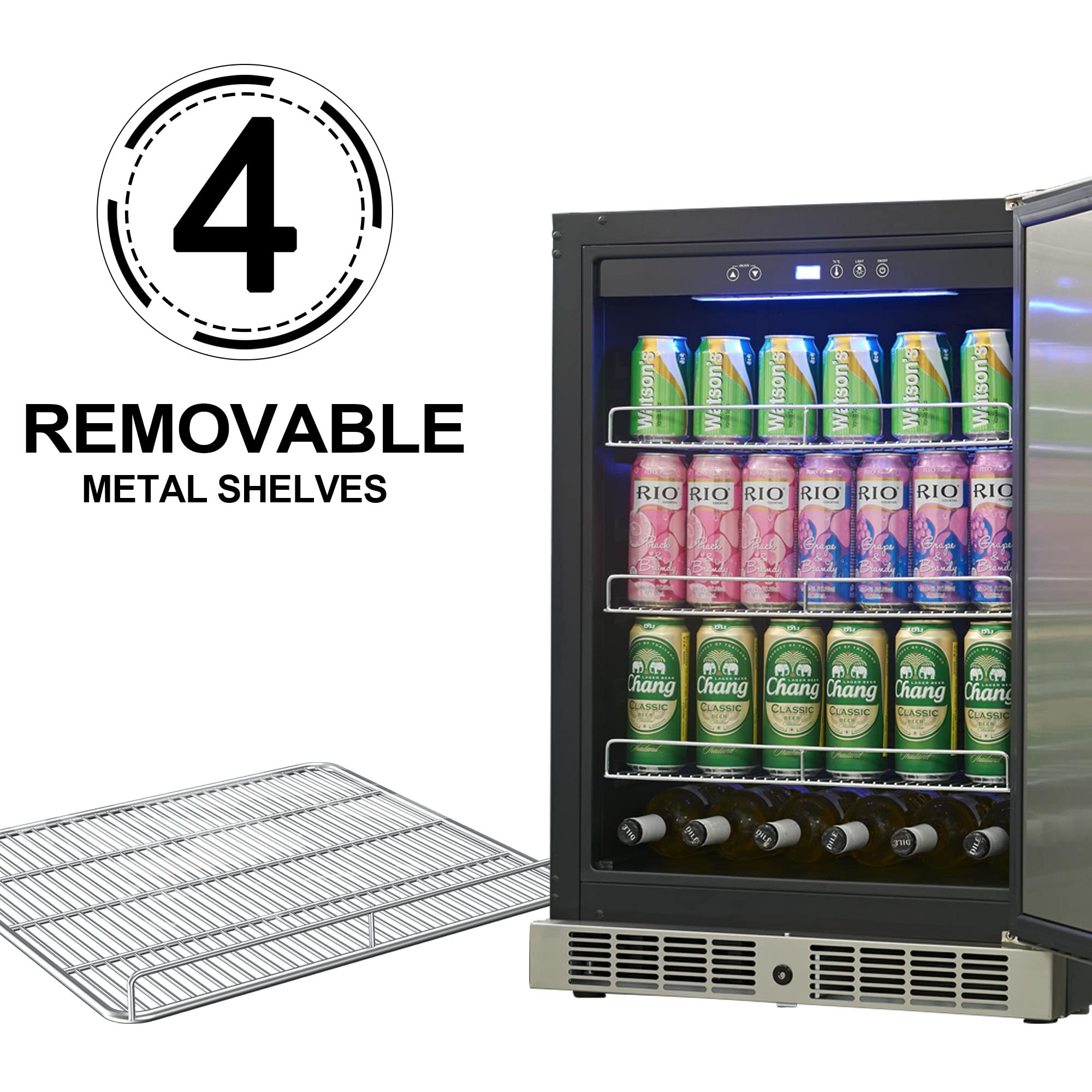 MGMEDOS 24 inch Undercounter Refrigerators Beverage Fridge Single Drawer Fridge with Digital Display for Indoor Outdoor Patio