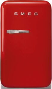 smeg fab5urrd3 16" 50's retro style series compact cooler with 1.5 cu. ft. capacity automatic defrost led interior lighting and adjustable shelves red, right hand hinge
