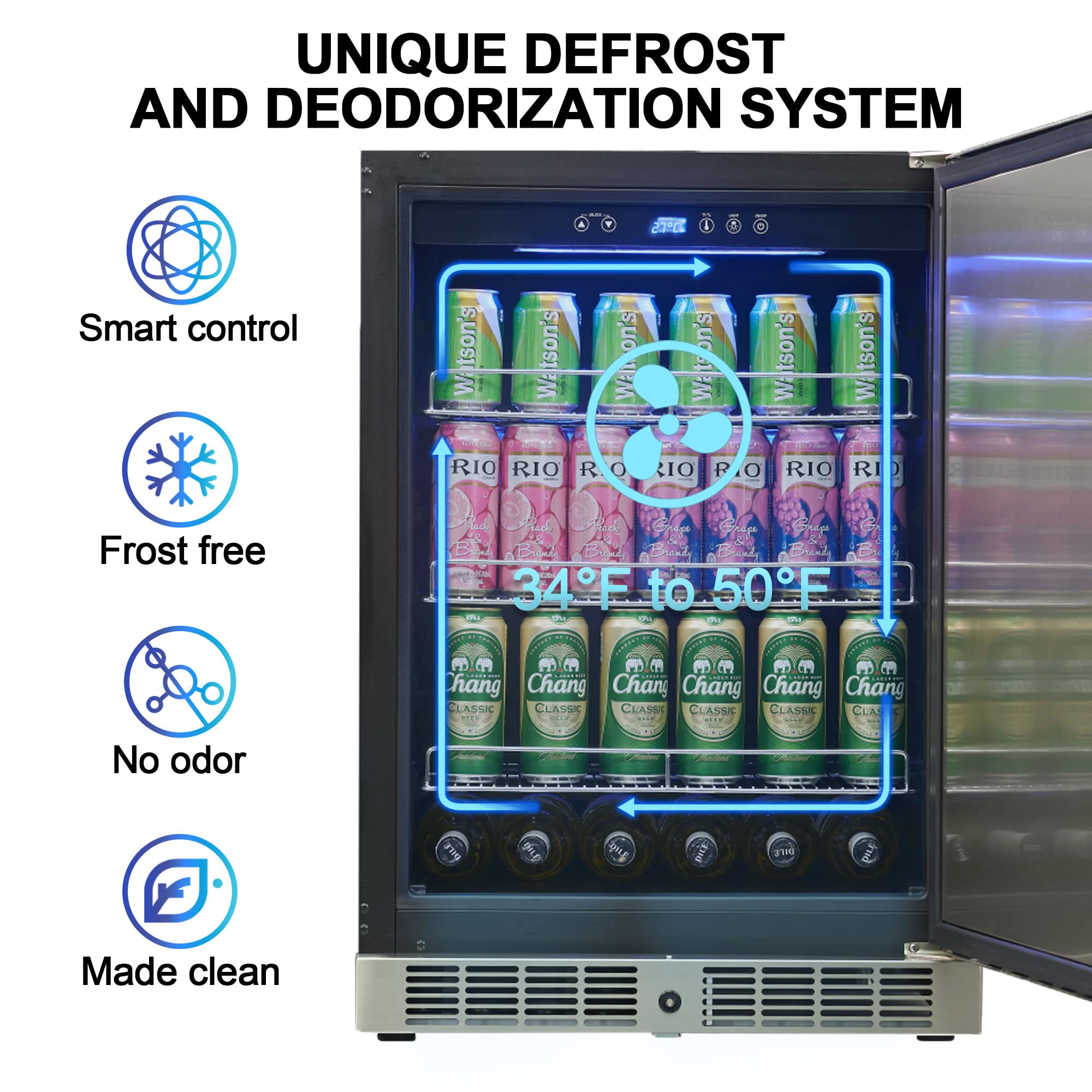 MGMEDOS 24 inch Undercounter Refrigerators Beverage Fridge Single Drawer Fridge with Digital Display for Indoor Outdoor Patio