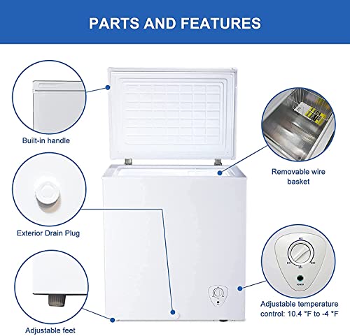 SMETA Deep Freezer Chest Freezer 5 Cu. Ft Small Freezer Chest Compact 5 Cubic Feet Freestanding Freezers for Apartment Basement Dorm Office Garage Outdoor Freezing Machine with Basket, White