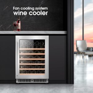 Vesgolden Undercounter Wine Fridge - Compact 24-Inch Wide, Powerful & Quiet Compressor, 53 Bottle Capacity - Perfect for Red, White & Sparkling Wines, Champagne