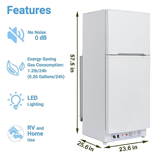 Smad Propane Refrigerator with Freezer 6.1 cu.ft, 2 Way RV Refrigerator for Offgrid, Cabin, Boat, RV, Camper Gas Fridge, White