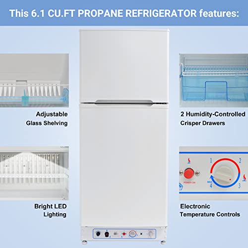 Smad Propane Refrigerator with Freezer 6.1 cu.ft, 2 Way RV Refrigerator for Offgrid, Cabin, Boat, RV, Camper Gas Fridge, White