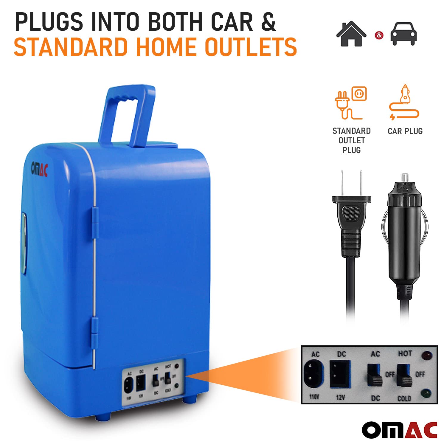 OMAC Mini Fridge 4 Liter AC/DC Power, 12V, Portable, Thermoelectric Cooler and Warmer Personal Refrigerators, Blue