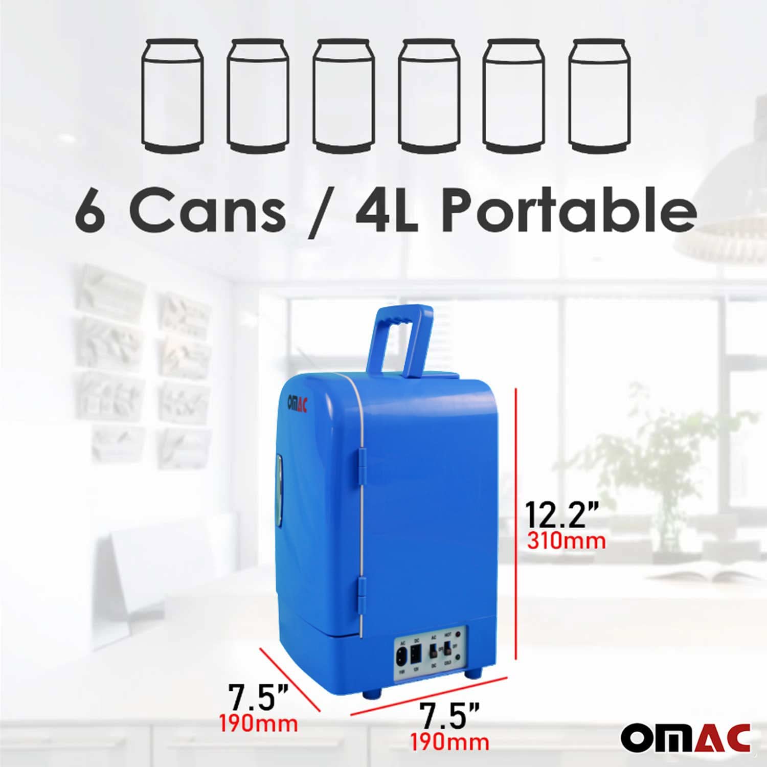 OMAC Mini Fridge 4 Liter AC/DC Power, 12V, Portable, Thermoelectric Cooler and Warmer Personal Refrigerators, Blue