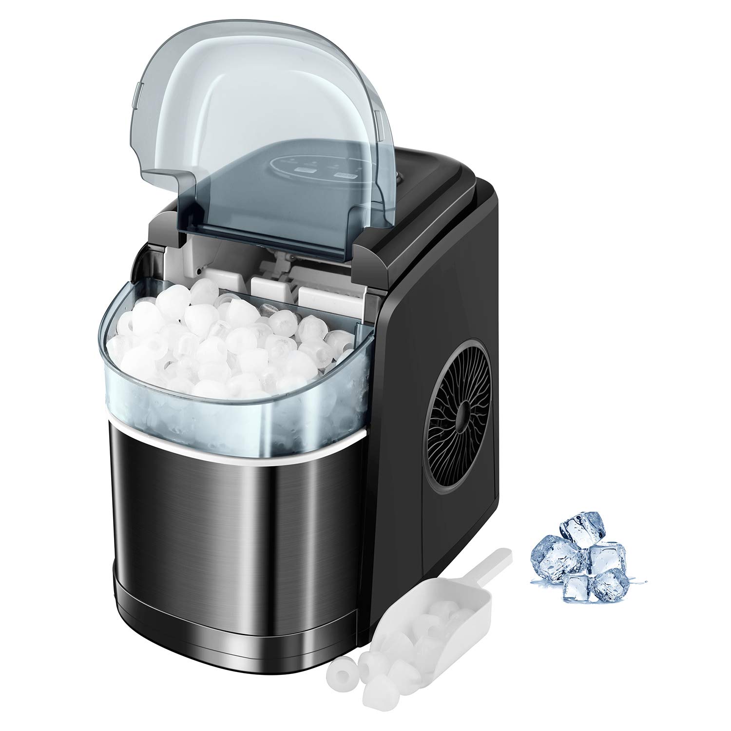 R.W.FLAME Countertop Ice Makers Machine - 26LBS/24H Ice Cube Maker Portable Self Cleaning Ice Machine,2 Ice Sizes S/L (Classic Black)