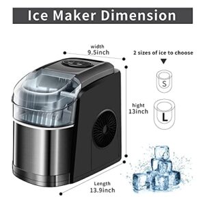 R.W.FLAME Countertop Ice Makers Machine - 26LBS/24H Ice Cube Maker Portable Self Cleaning Ice Machine,2 Ice Sizes S/L (Classic Black)