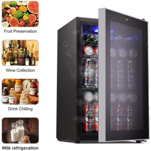 Joy Pebble Beverage Cooler and Refrigerator 130 Can Mini Fridge with Glass Door for Soda Beer or Wine Small Drink Cooler for Home Office or Bar (3.2 cu.ft)