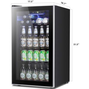 Joy Pebble Beverage Cooler and Refrigerator 130 Can Mini Fridge with Glass Door for Soda Beer or Wine Small Drink Cooler for Home Office or Bar (3.2 cu.ft)