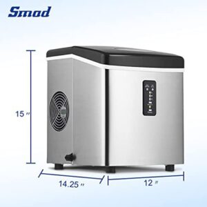 Smad Countertop Ice Maker Stainless Steel Ice Making Machine, Fast Ice Making in 6-12 Minutes, 33lbs/24h, 3.2L Water Tank, 3 Size Ice Cubes