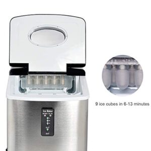 Smad Countertop Ice Maker Stainless Steel Ice Making Machine, Fast Ice Making in 6-12 Minutes, 33lbs/24h, 3.2L Water Tank, 3 Size Ice Cubes