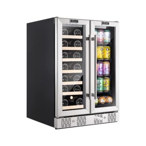 empava beverage refrigerator cooler 78 cans and 20 bottles freestanding dual zone fridge cellar for wine soda beer in stainless steel, 24 inch