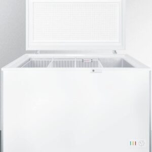 Summit Appliance SCFM133 Commercially Listed 12.1 Cu.Ft. Chest Freezer in white with Manual Defrost, Stainless Steel Corner Guards, Adjustable Thermostat, Storage Baskets and Lock