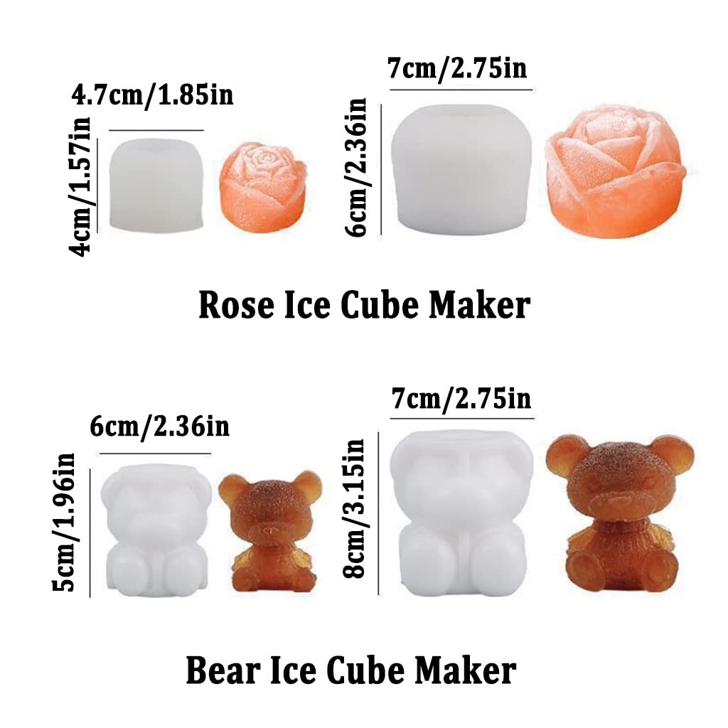 Bear Ice Molds 2 Pack - Silicone Ice Cube Tray - Handmade Cute 3D Ice Cubes - DIY Beverage Iced Coffee Juice Cocktail (Color : Rose, Size : Small)